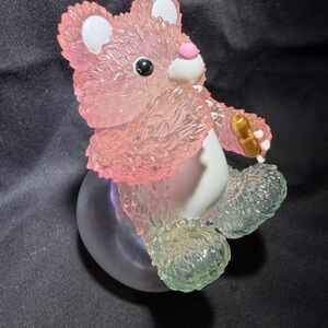 Iridescent Pink & Green Teddy Bear Figurine Toy with Gold Accent